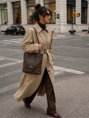 Longchamp Brown Large Lamb Skin Leather Shoulder Bag